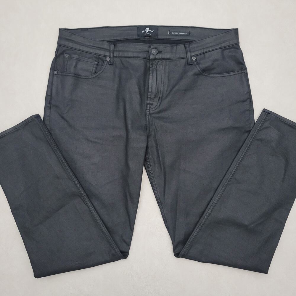 7 for All Mankind Slimmy Tapered Jeans Mens 40x30 Sport Black Denim Stretch